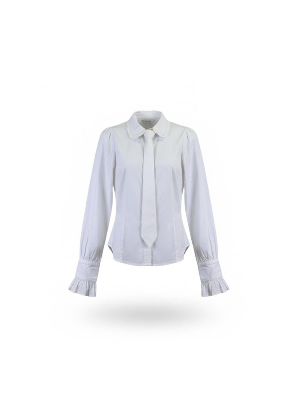 Womens White Cotton Long Sleeve Blouse With Ruffle Collar And Attached Tie Sz M